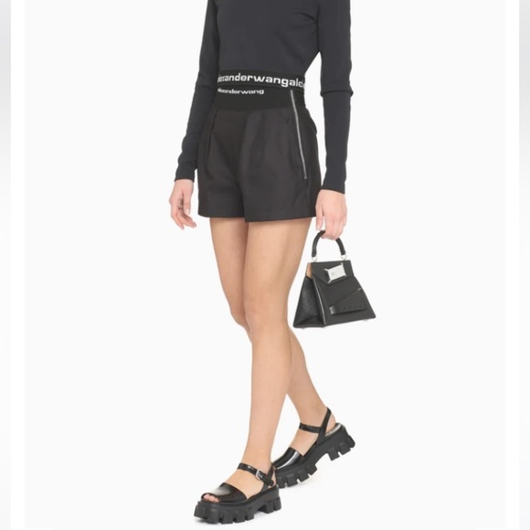 Alexander Wang Logo Elastic Cropped Mock Neck Top Long Sleeve Black - Picture 8 of 15